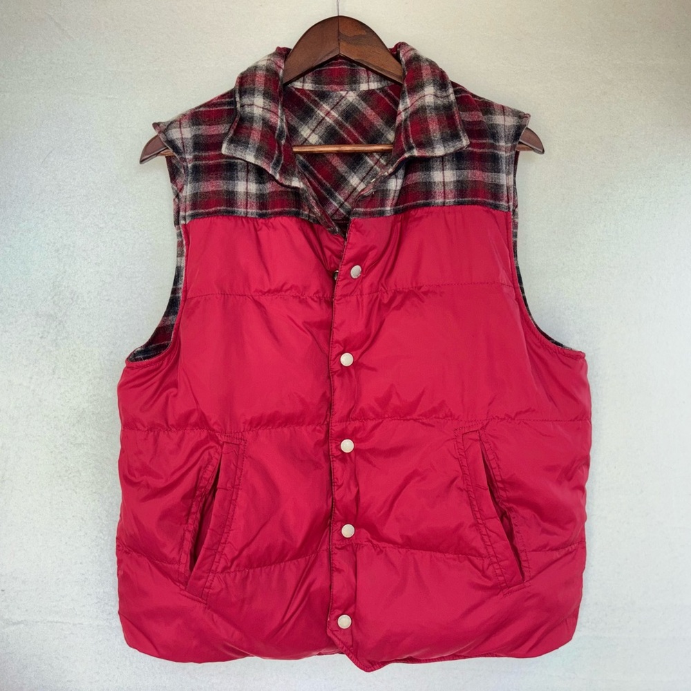 PENDLETON Red Plaid Puffer Vest Wool Reversible Vintage‎ Down Feather Cabincore